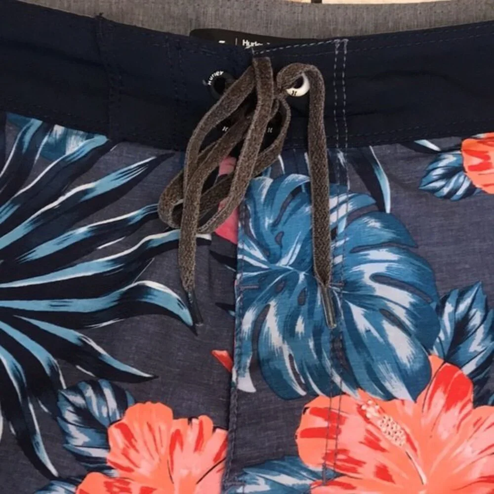 Hurley Men's Board Shorts Floral Tropical‎ Hibiscus Swim Trunks Blue 36